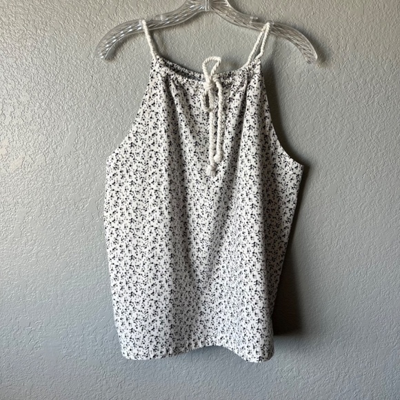 LOFT tie back gathered neckline floral A line top - Picture 2 of 10